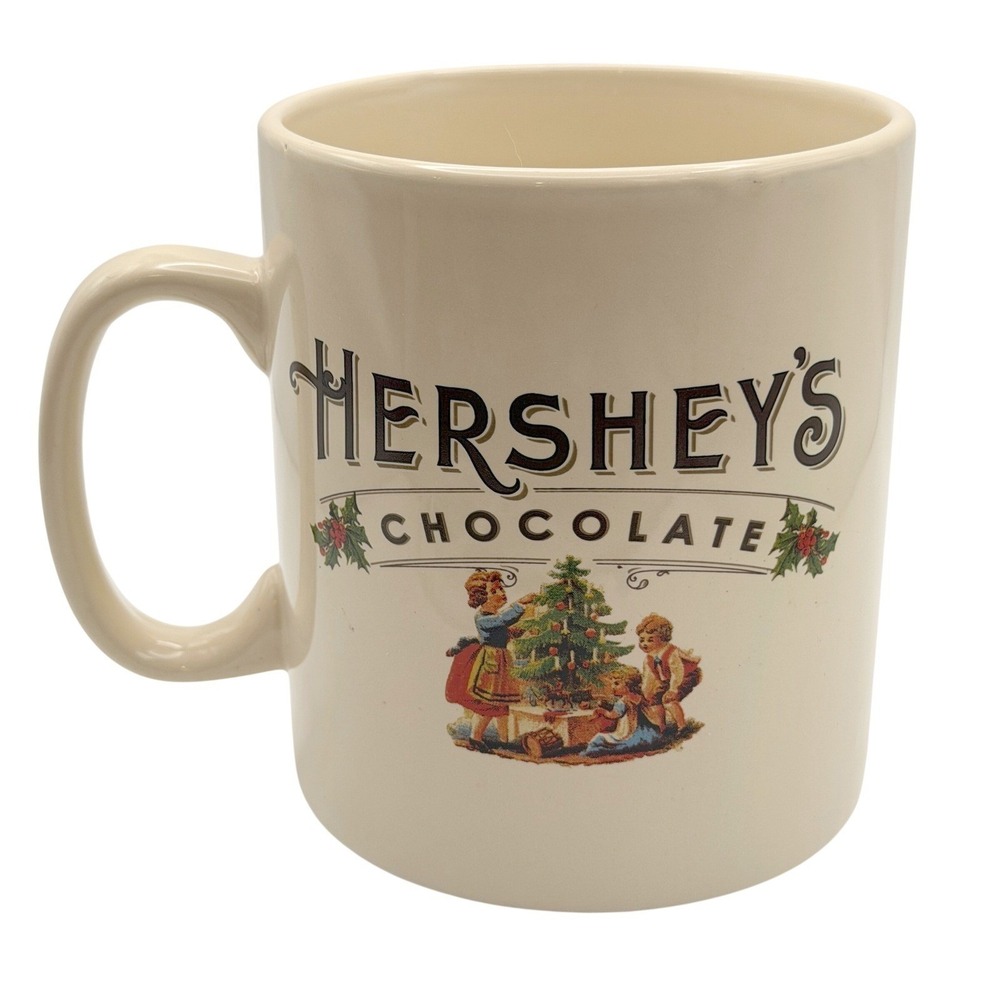 Giant Hershey's Chocolate Christmas Coffee Mug Cream Holiday Victorian Tree